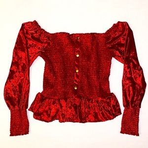 FASHION NOVA red velvet off the shoulder top
